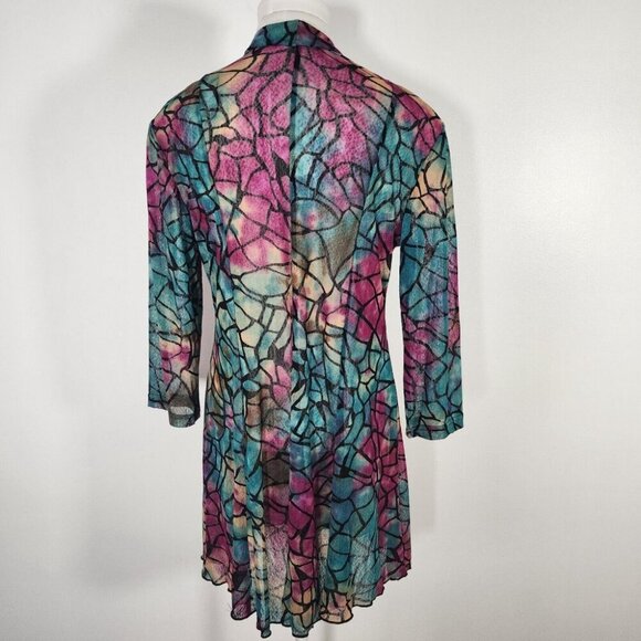 Women's Top Purple Mesh Open Duster Cardigan Mermaid Whmisical Purple Blue S - Picture 3 of 9